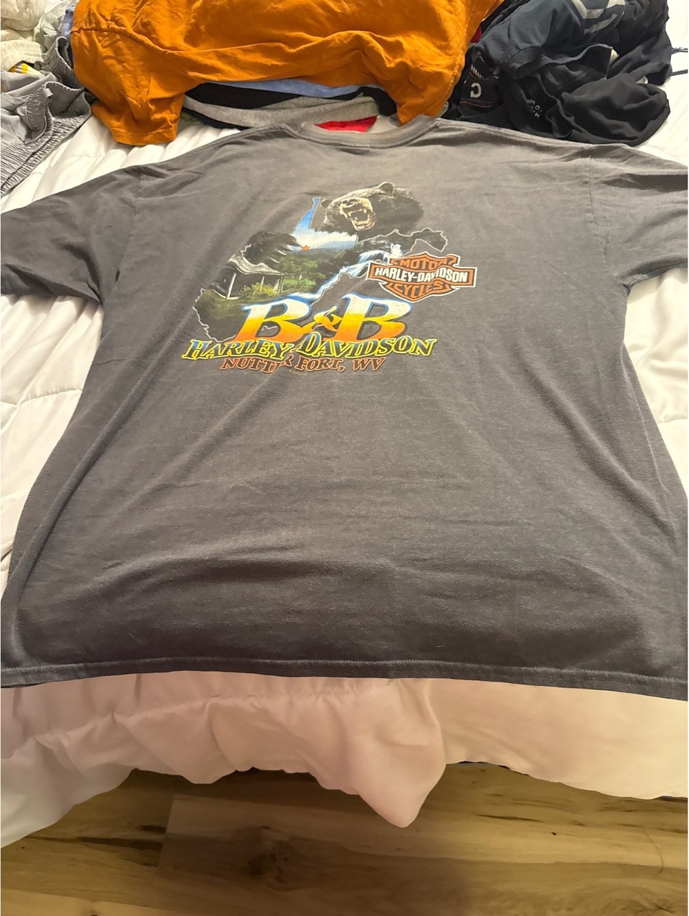 Harley-Davidson B&B Nutter Fort WV Gray T-Shirt with Pocket Logo - Picture 5 of 6